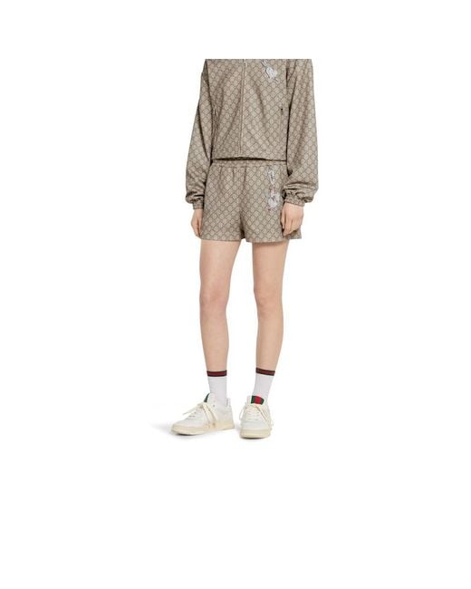 Gucci Natural Shorts Aus Technischem Jersey Mit Print, Größe