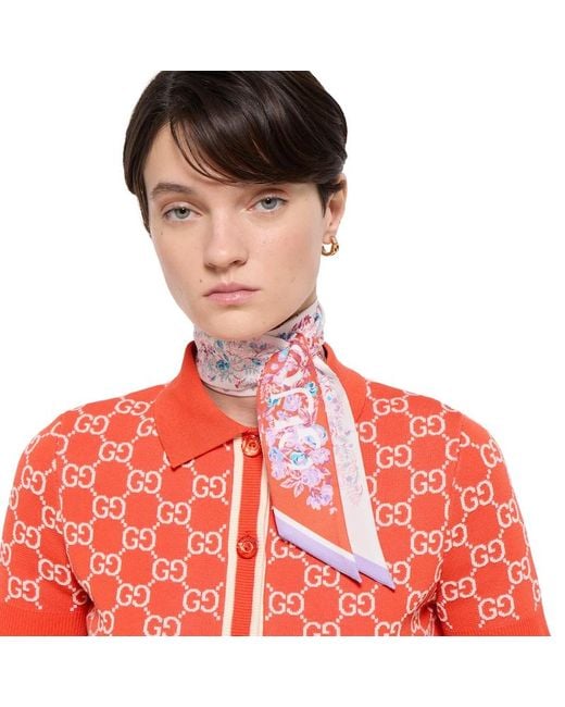 Gucci Red Printed Silk Twill Ribbon