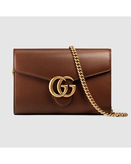 Gucci Brown GG Marmont Leather Mini Chain Bag
