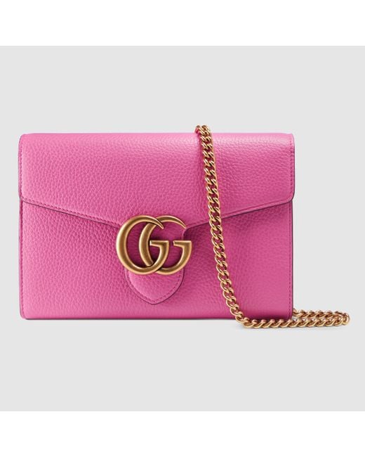 Gucci GG Marmont Leather Mini Chain Bag in Pink | Lyst