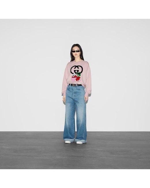 Gucci Pink Sweatshirt Aus Baumwolljersey Mit Stickerei