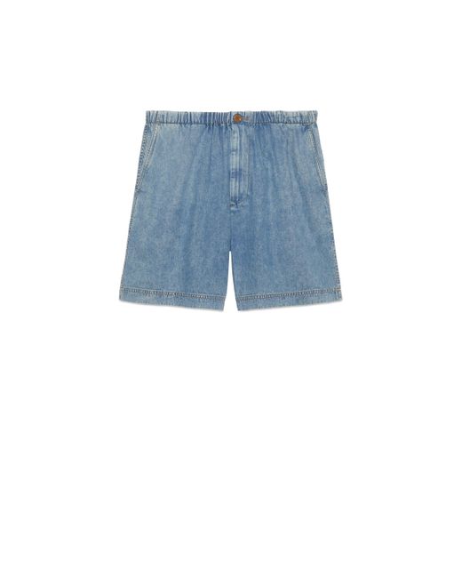 Gucci Denim Shorts With Embroidery in Blue for Men | Lyst