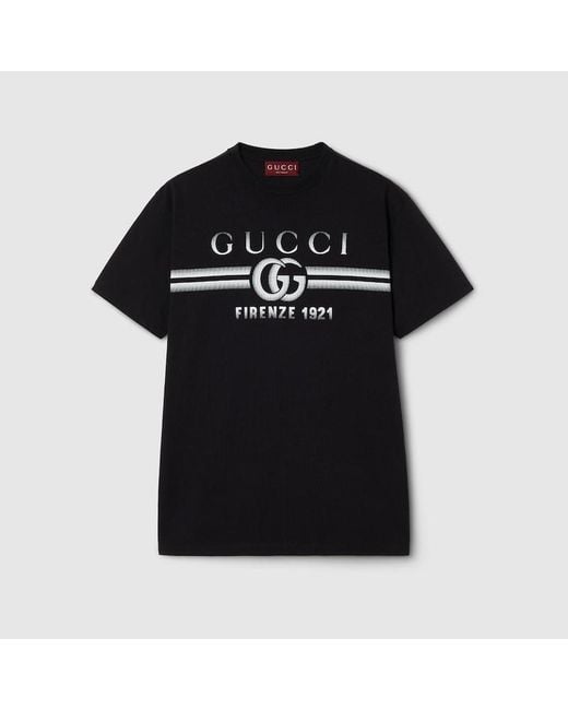 T-shirt In Jersey Di Cotone Con Stampa di Gucci in Black da Uomo