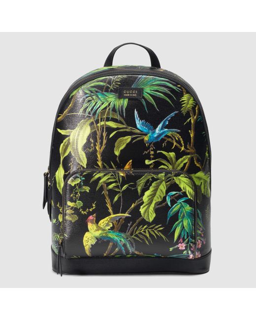 Gucci Brown Tropical Print Leather Backpack