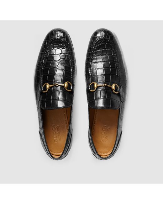Gucci Jordaan Crocodile Loafer in Black for Men | Lyst