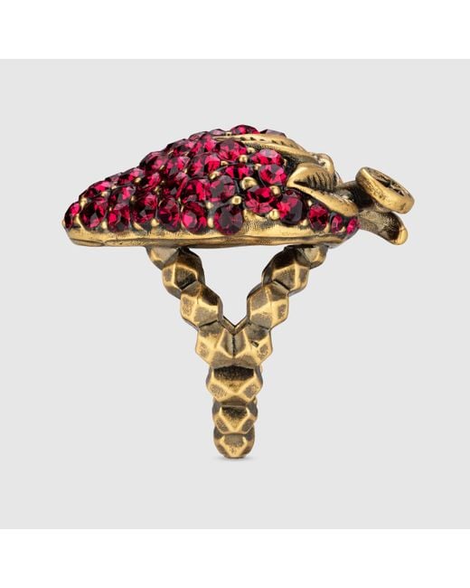 GUCCI　グッチ　クリスタル フラワーリング　レッド Gucci 【公式】 (グッチ)クリスタル付き ストロベリー(いちご