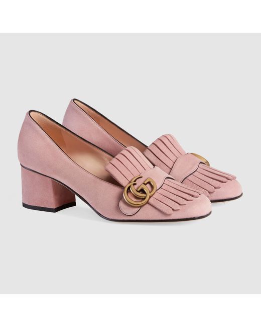 Gucci Marmont Fringed Suede Court Shoes in Pink Save 22