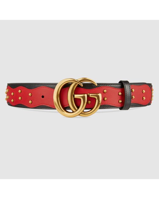 Gucci Studded Belt With Double G Buckle in Red | Lyst