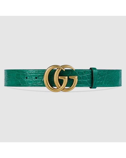 Gucci Green Crocodile Belt With Double G Buckle