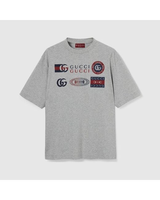 メンズ Gucci コットンジャージー プリント Tシャツ, グレー, ウェア Gray