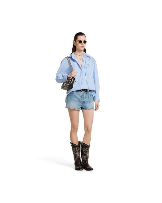 Short En Denim Lavé À La Pierre, Taille Gucci en coloris Blue