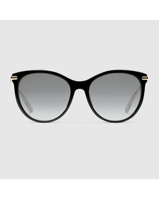 Gucci Cat Eye Sunglasses With Metal Bamboo Temples in Yellow | Lyst