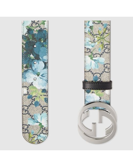 Gucci Gg Blooms Belt With G Buckle in Blue | Lyst