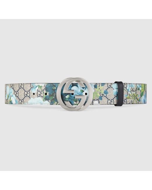 Gucci Blue Gg Blooms Belt With G Buckle