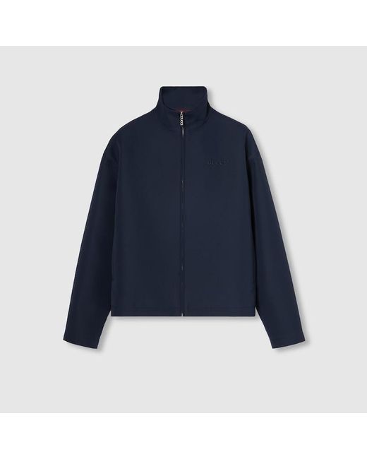 Gucci Blue Wool Acetate Zip Jacket With Embroidery for men