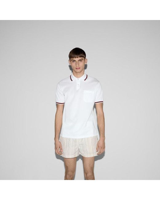 Gucci White Cotton Polo Shirt With Embroidery for men