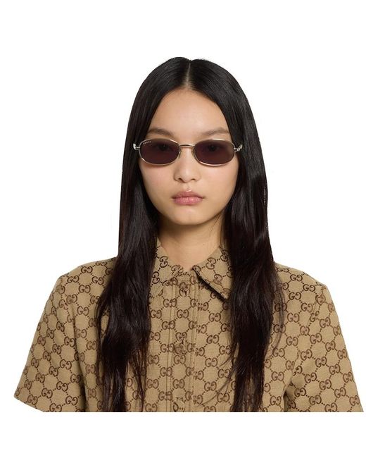 Gucci Oval Frame Sunglasses in Brown | Lyst UK