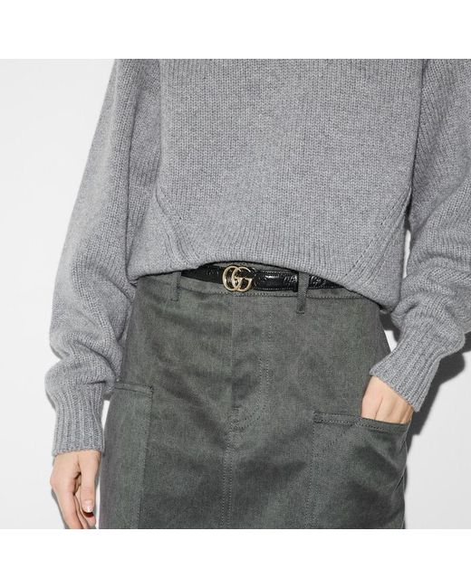 Gucci Black Gg Marmont Thin Belt, Size 100