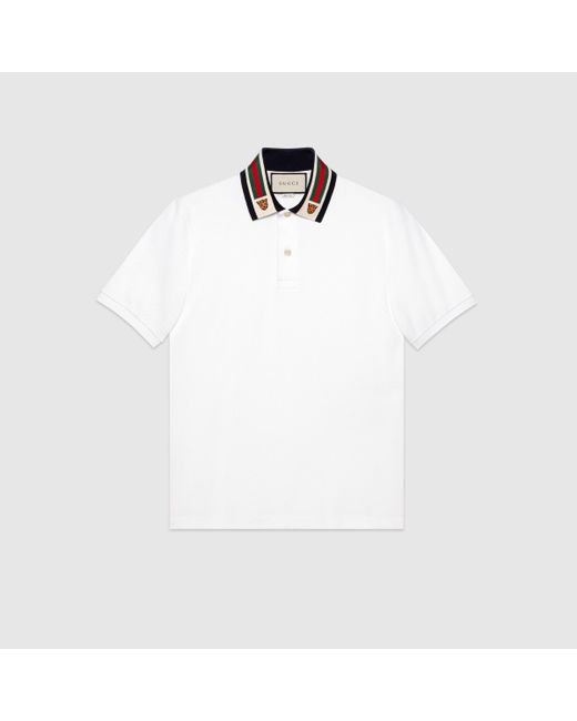 メンズ Gucci 【公式】 (グッチ)ウェブ&タイガーヘッド コットン ポロシャツホワイト コットンホワイト White