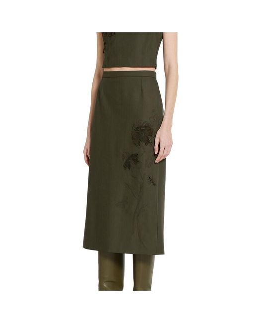 Gucci Green Wool Mohair Skirt With Embroidery