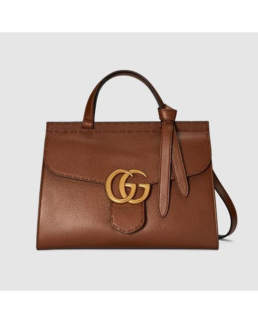 Gucci Brown Gg Marmont Leather Top Handle