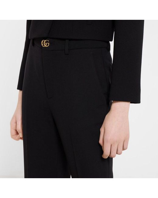 Gucci Black Crêpe Wool Pants With Double G Button