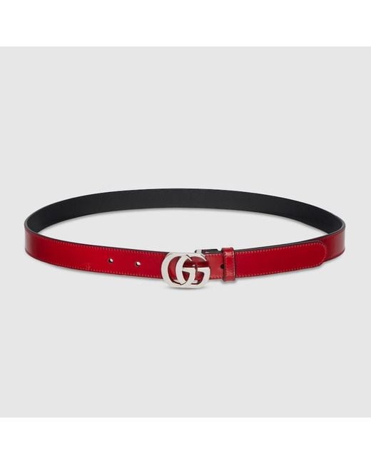 Gucci Red Thin Belt With Double G Buckle, Size 100