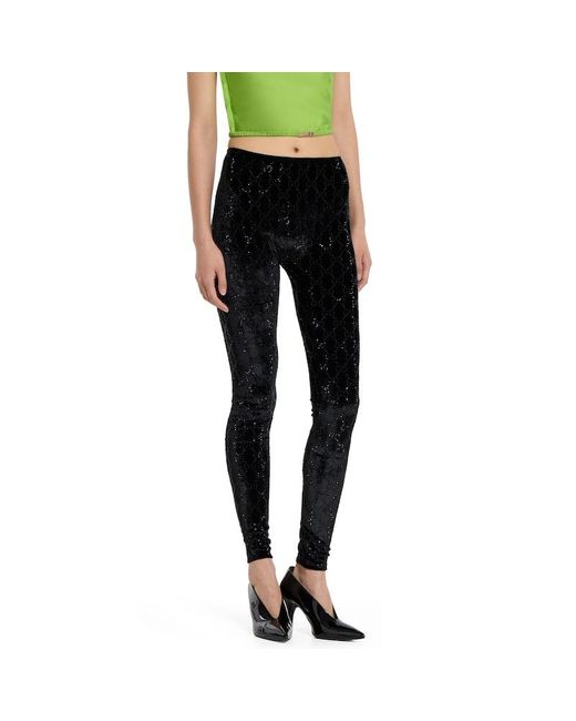 Gucci Black Gg Crystal Embroidered Leggings, Size Xxs, Ready-To-Wear