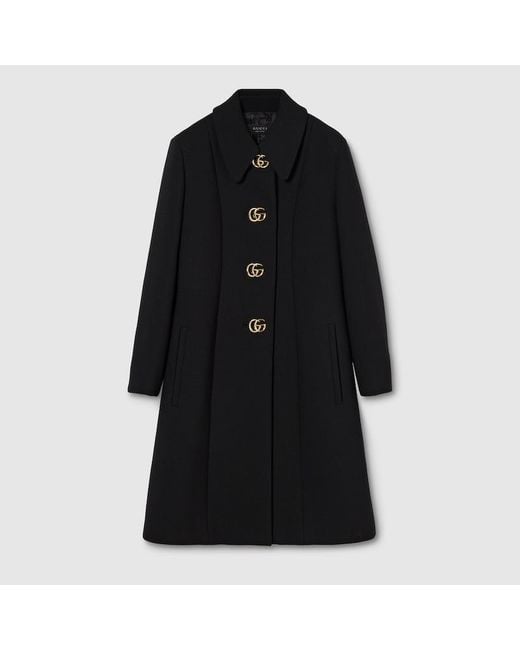 Gucci Black Wool Natté Coat With Double G Button