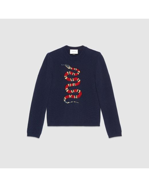 Gucci Blue Snake Jacquard Wool Sweater for men