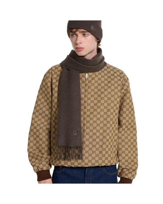 Gucci Brown Cashmere Scarf With Patch for men