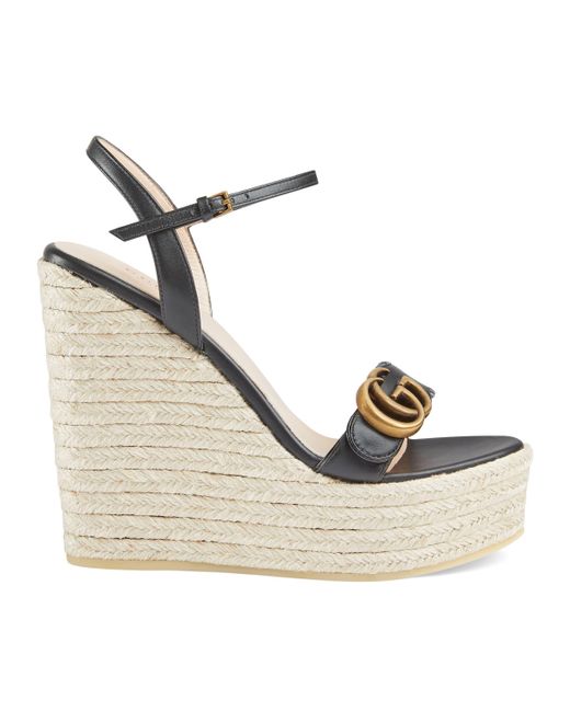 black leather platform espadrilles