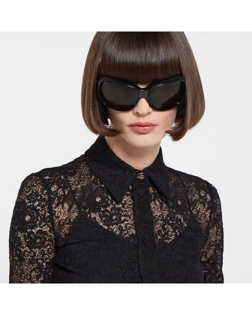 Gucci Black Gg Flower Stretch Lace Shirt