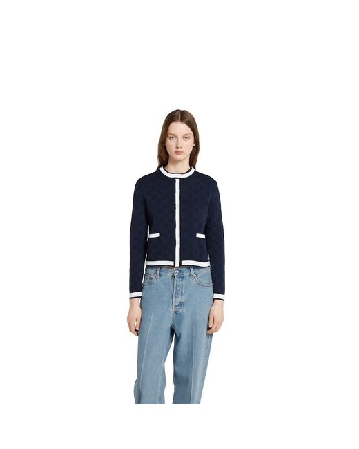 Gucci Ggファインコットン ジャカード カーディガン, ブルー, ウェア Blue