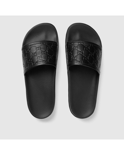 Gucci Signature Slide Sandal in Black for Men | Lyst
