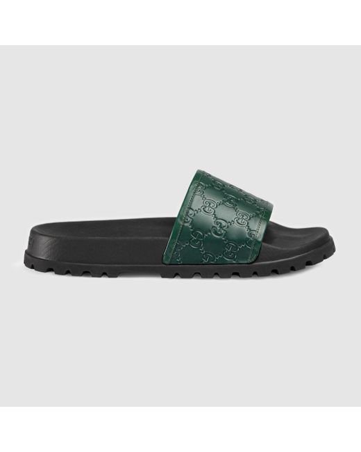 gucci green rubber slide sandals