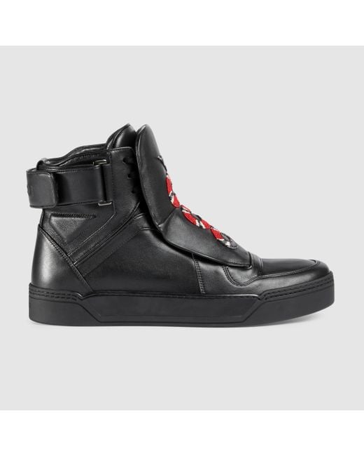 Gucci Black Leather High-top Sneaker With Snake for men