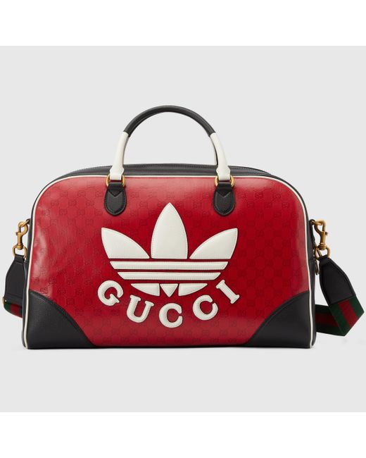 メンズ Gucci 【公式】 (グッチ)adidas X ラージ ダッフルバッグレッド クリスタル キャンバスレッド Red
