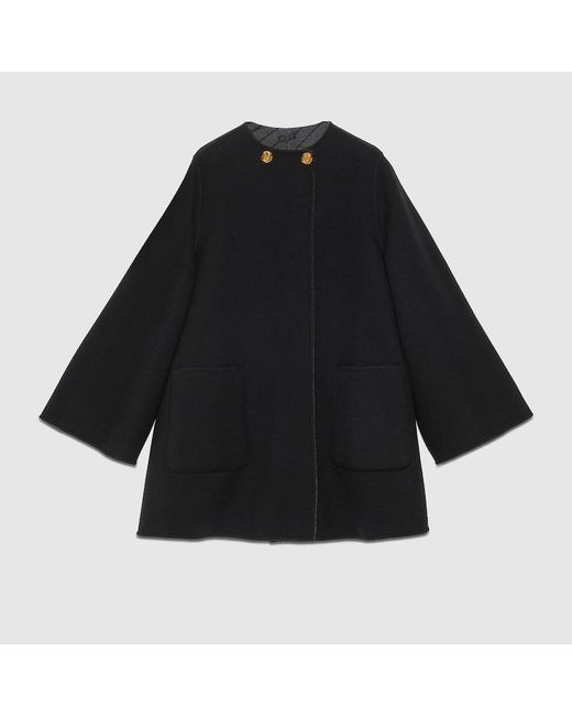 Cappotto Di Lana Con G Diagonale Reversibile di Gucci in Black