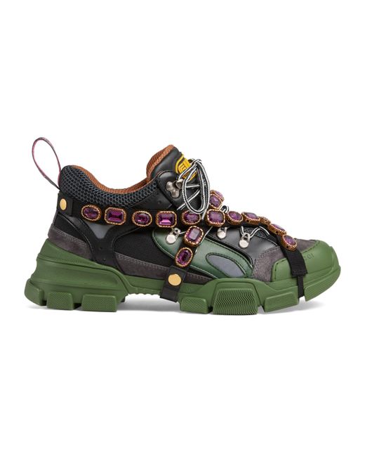 Gucci Green Men's Flashtrek Sneaker With Removable Crystals for men