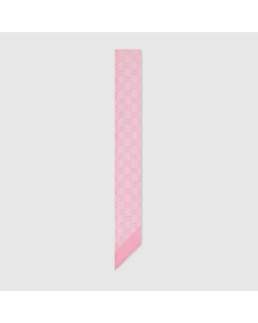 Gucci Pink Printed Silk Chiffon Ribbon
