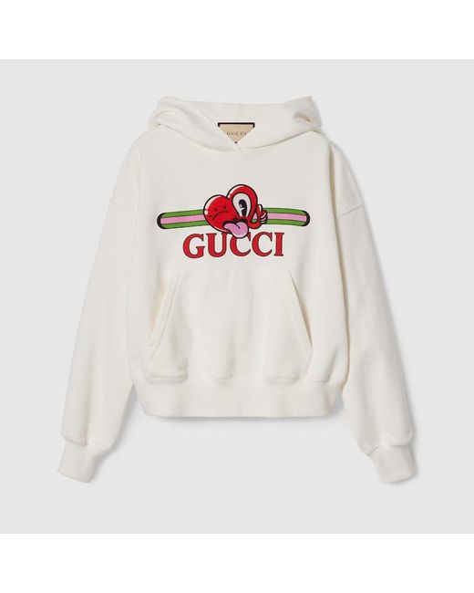 Sweat-shirt En Jersey De Coton Avec Empiècement Gucci en coloris White