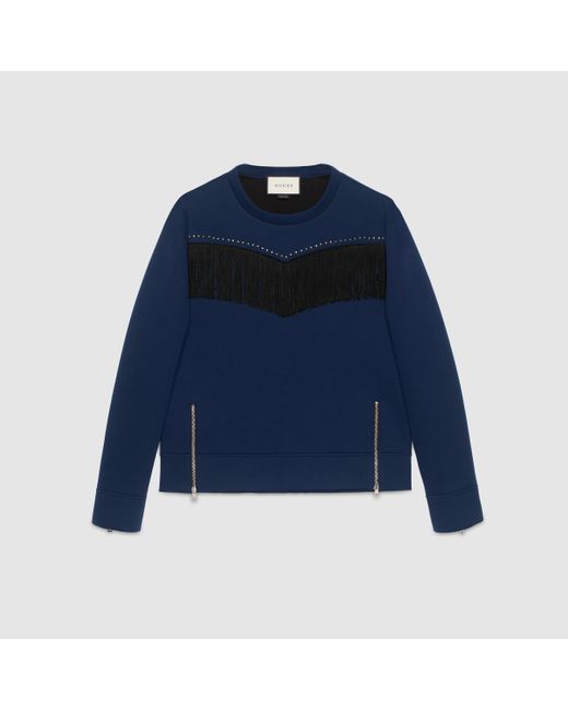 Gucci Blue Cotton Sweatshirt With Fringe And Studs for men