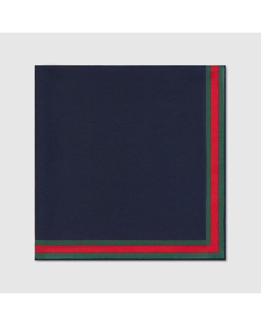 Gucci Blue Cotton Silk Pocket Square With Web for men