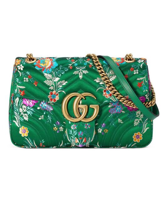 Gucci Green Gg Marmont Floral Jacquard Shoulder Bag