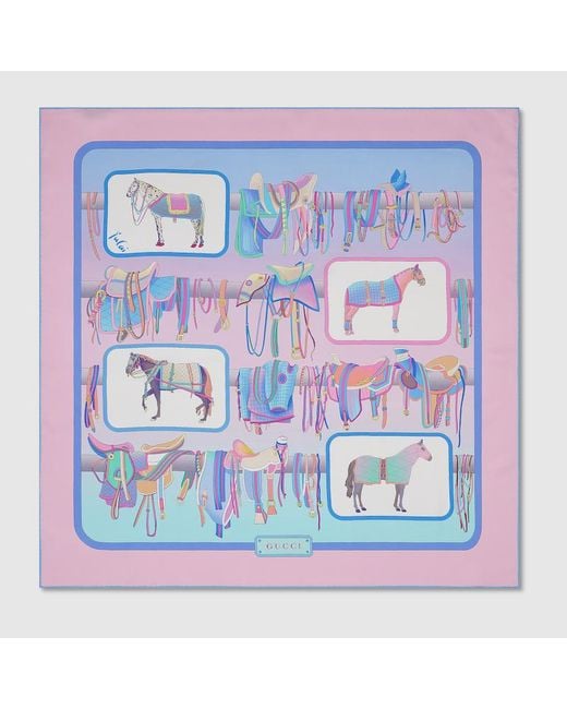 Gucci Blue 90 X 90 Project Printed Silk Carré, Silk