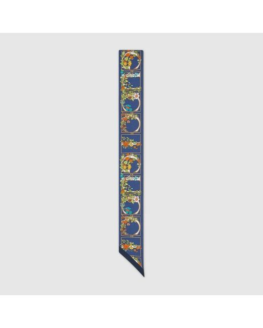 Gucci Blue Printed Silk Twill Ribbon