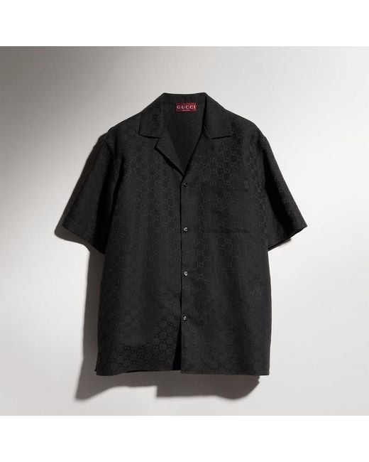 Gucci Black Gg Canvas Linen Blend Bowling Shirt for men