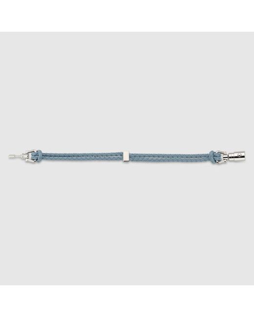Gucci Blue Braided Bracelet With Piston Detail, Size Xl, Leather