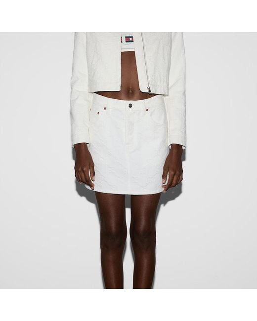 Gucci White GG Jacquard Denim Skirt
